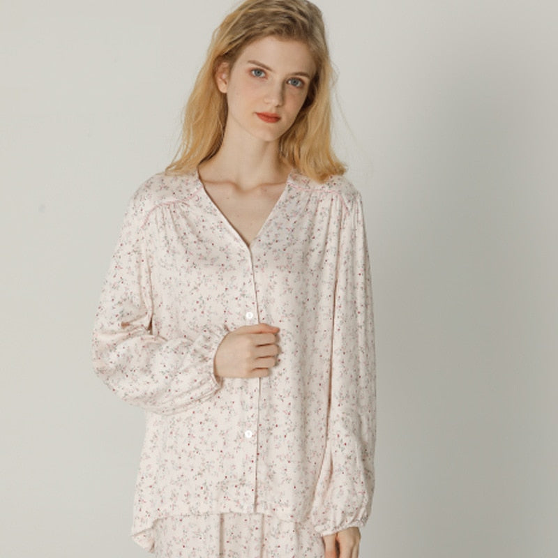 New Spring Summer Pajamas Set Women Sleepwear V-neck