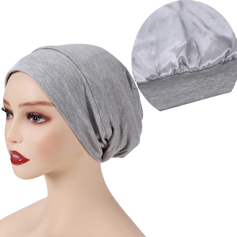 Silky Satin Bonnet Hair Cap Double Layer Sleep Night Cap