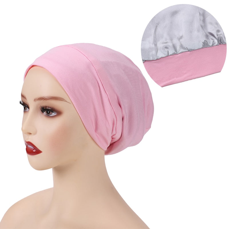 Silky Satin Bonnet Hair Cap Double Layer Sleep Night Cap