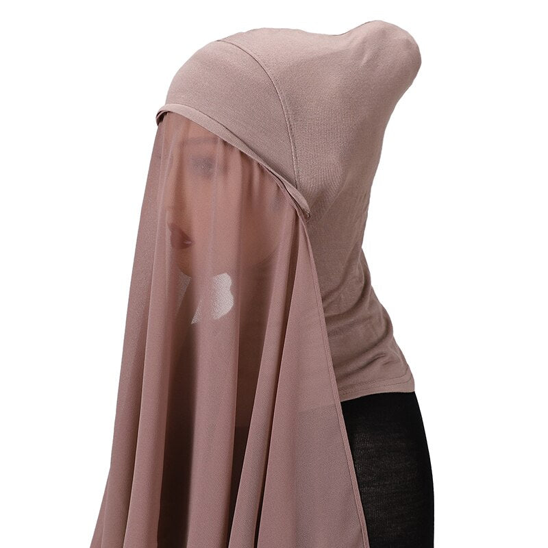 175X70CM Instant Chiffon Hijab Muslim Inner Headband Women Cap Bonnet Long Shawl