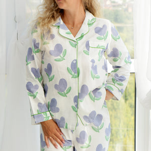 New Spring Summer 100%Cotton Pajamas Set Women V-neck