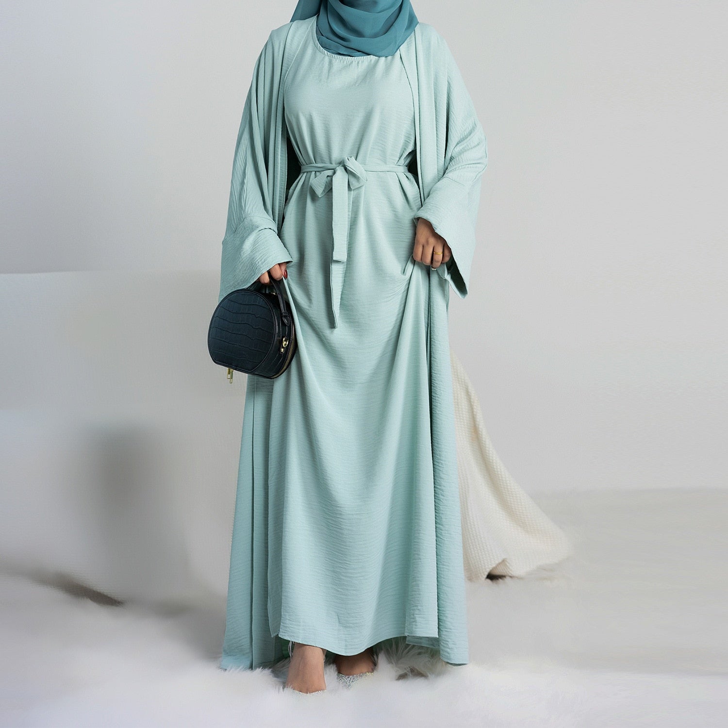 2 Piece Abaya Kimono Matching Muslim Set Ramadan Abayas