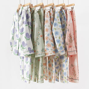 New Spring Summer 100%Cotton Pajamas Set Women V-neck