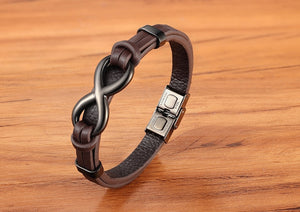 Stainless Steel Leather Bracelet Infinity Men's Bracelet DIY Size Valentine's Day Handsome Gift