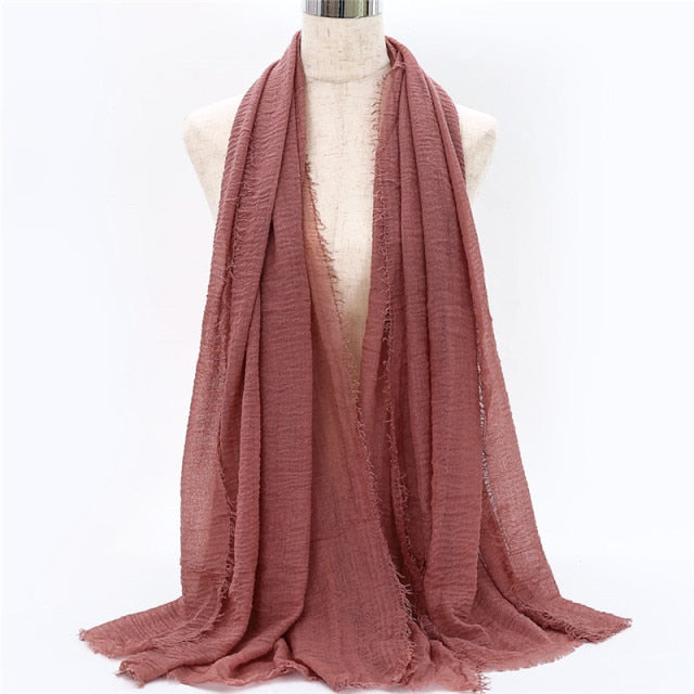 fashion bubble plain cotton scarf fringes women soft solid wrinkle muffler