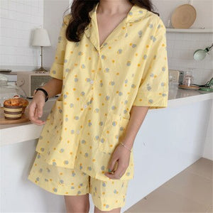 Pajamas women new cotton linen shorts sleepwear