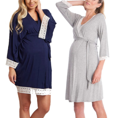 Maternity Lace Trim Nursing Nightgown and Robe