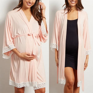 Maternity Lace Trim Nursing Nightgown and Robe
