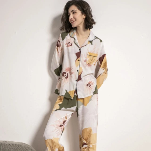 Cotton Long-sleeved Trousers Women Pajamas Set