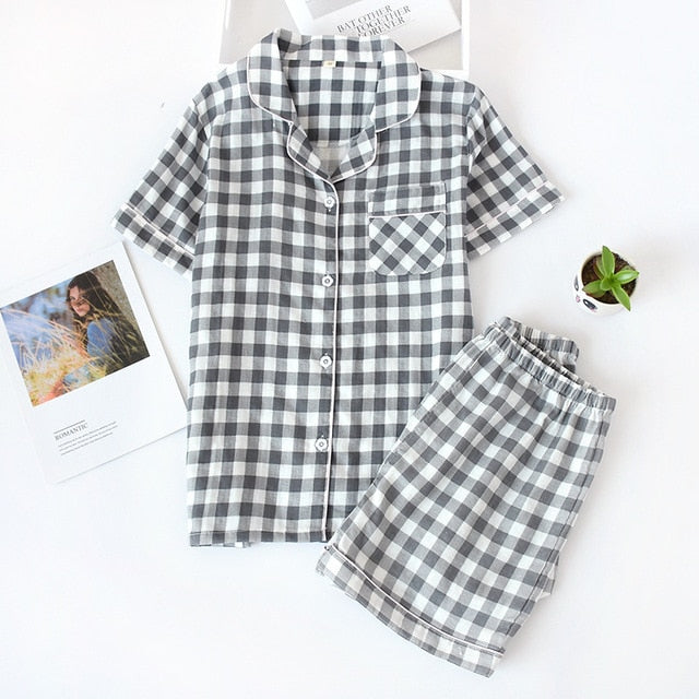 simple short pajamas women 100% cotton short sleeves