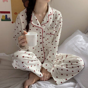 Homewear Winter Cotton Print Sweetheart Pajamas Set