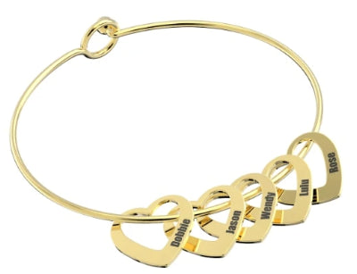 Customized  Bangle Bracelet Heart Shape Pendants Stainless Steel  Letter Personalized