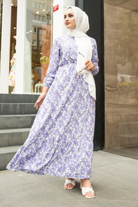 Elastic Waist Floral Pattern Dress Dress Islam Dress Abayas Women