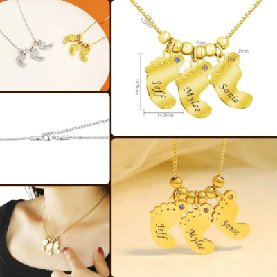 Personalized Baby Feet Pendant Necklace Free Engraving For Ladies Mother Daughter Gifts