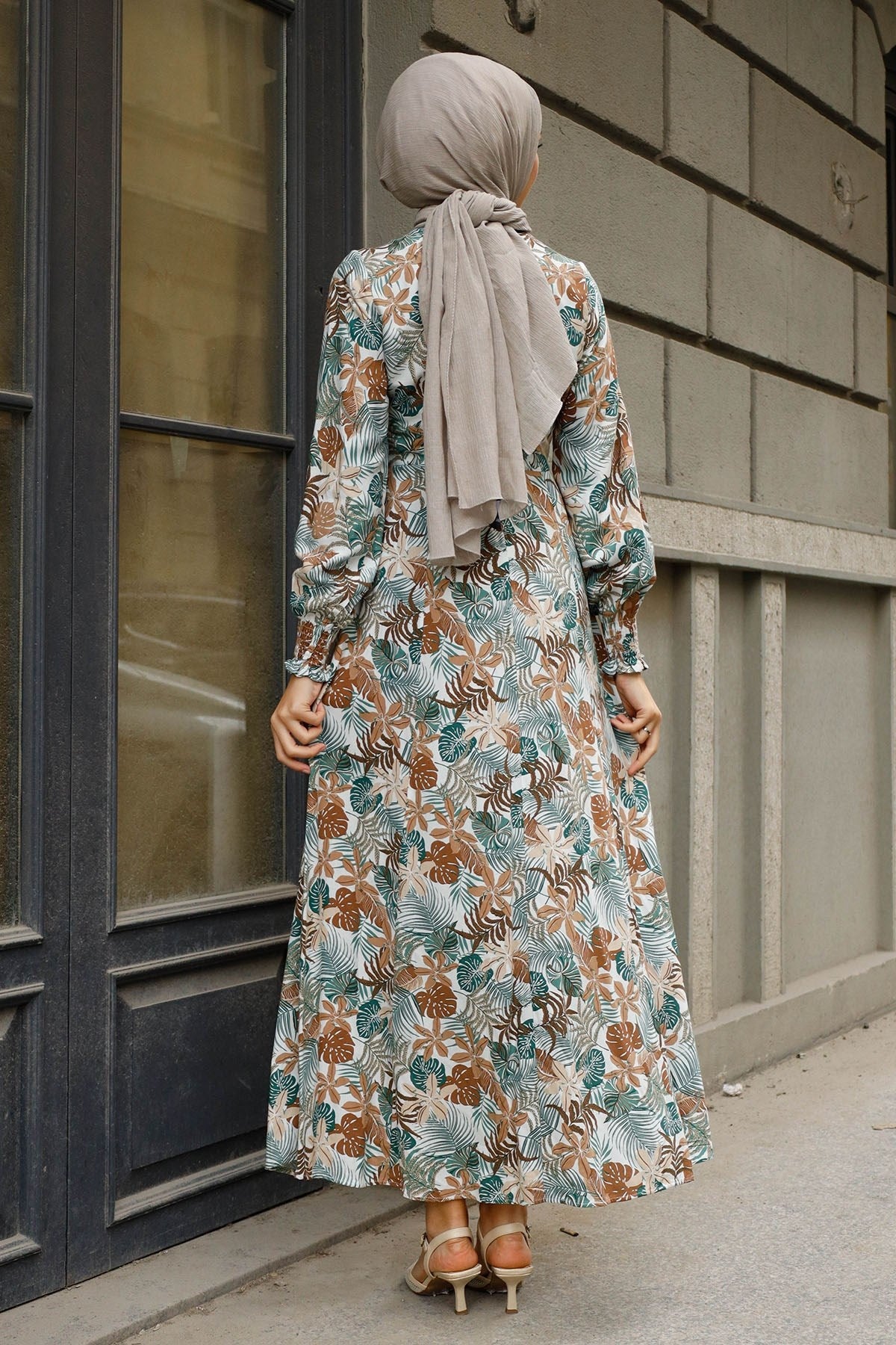 Pattern Pleated Dress abaya