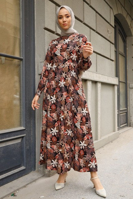 Pattern Pleated Dress abaya
