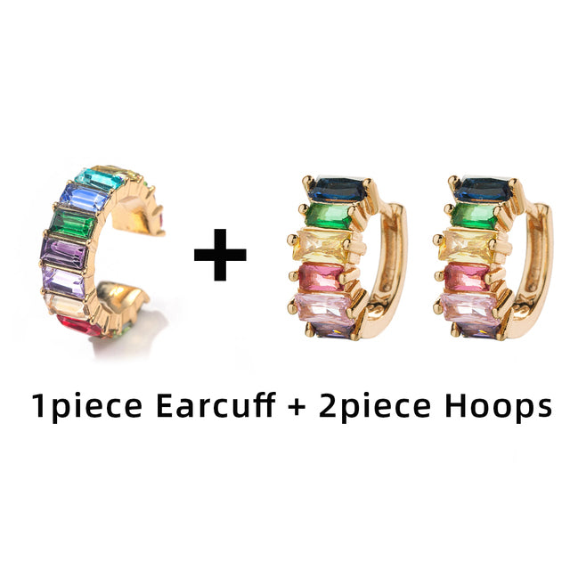 Fashion Colorful Crystal Small Hoop Earrings Clear