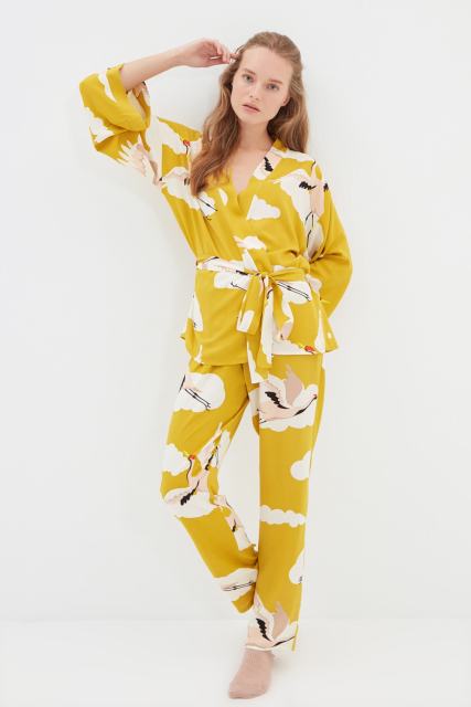 Bird Pattern Viscose Woven Pajamas set