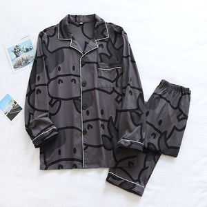 New couples 100% cotton knitted pajamas 2-piece long-sleeved