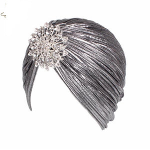 New Fashion Ladies Gold Silver Diamond Jewel Turban Hats For Women Chemo Bandana