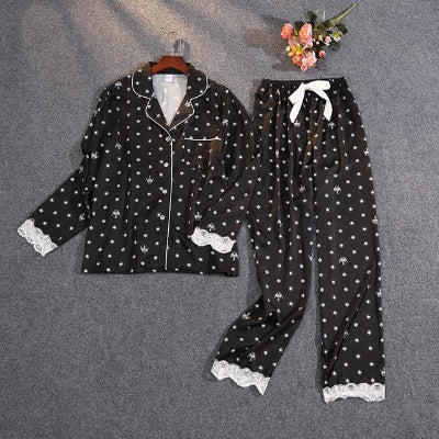 Two-piece Suit Pajamas Ice Silk Satin Sleepweardarlings Black XL 
