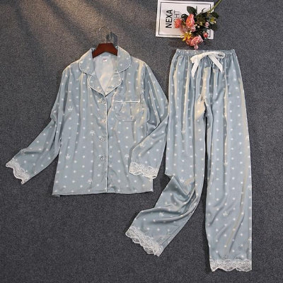 Two-piece Suit Pajamas Ice Silk Satin Sleepweardarlings Sky blue L 